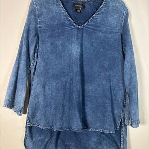 Karen Kane Chambray V-Neck High-Low Tunic Top | Medium